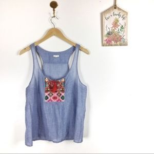 Aerie | Blue tank top with embroidered detail | L
